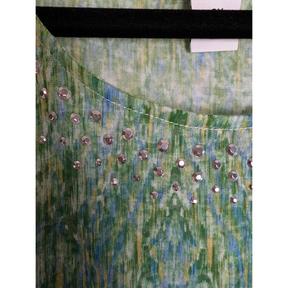 Ruby Rd. Women’s Top Size 3X Embellished V-Neck Blue Green Asymmetric Hem Boho - Picture 2 of 10